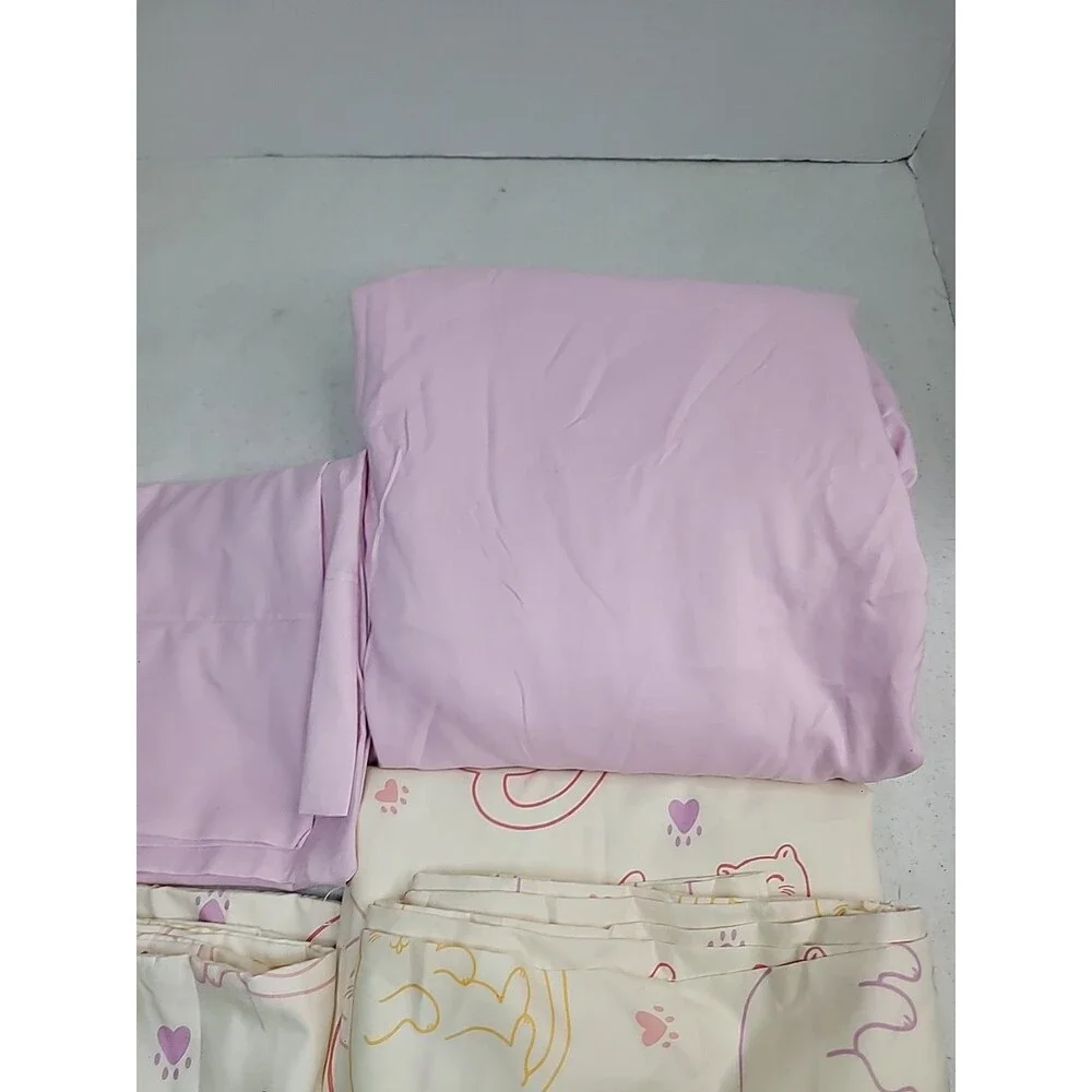 Kidz Mix Sleepy Cats Twin Fitted Flat 2 Pillow Case Set Pink
